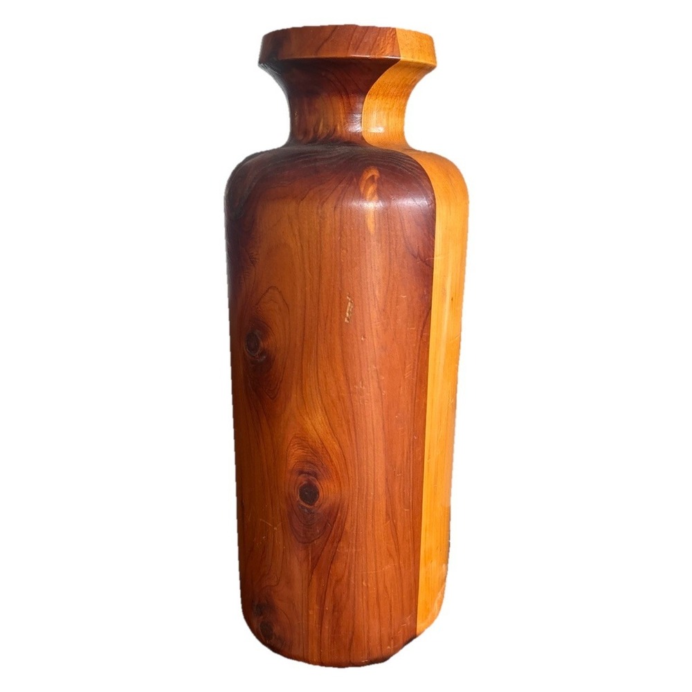 Unmarked Segmented Wood Vase Hand Turned 14" High